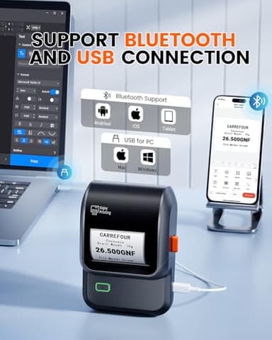 Ponek Label Maker, M100 Address Label Maker, Barcode Label Printer with 2000 Icons and 300 Templates, Bluetooth Thermal Label Printer for Small Business, Home, Logo, Office, School, Black - Image 6