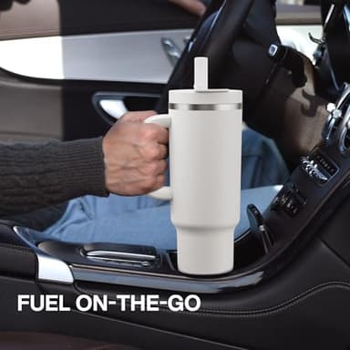 40 oz Tumbler with Handle and Straw: Stainless Steel Insulated Tumbler Keeps Cold for 24 Hours, Leakproof Travel Cup Fits in Cup Holder and BPA-Free, Cotton Candy - Image 9