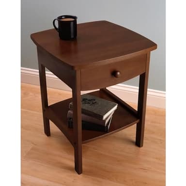 Winsome 22 x 18 x 18-Inch Wood Curved End Table/Night Stand with One Drawer, Brown (94918) - Image 2