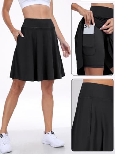 ANRABESS Knee Length Skorts Skirts for Women 2025 Summer High Waisted Golf Tennis Skirt Casual Travel Built-in Shorts Clothes Black X-Large - Image 2