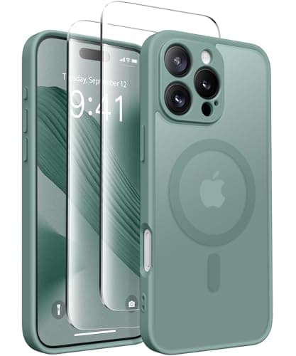 CAPRARO Magnetic Compatible with iPhone 16 Pro Case, Upgraded [Full Camera Protection] [Compatible with MagSafe] Protective Translucent Matte Women Girl Phone Case Cover, Midnight Green - Image 1