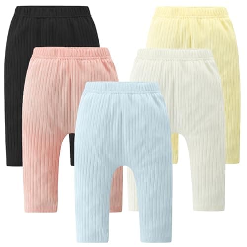 Fullfamous Toddler Baby Girl Pants Leggings Cotton Ribbed 5 Pack Pant Clothing Outfits Pant Black/White/Pink/Yellow/Blue 3-4T - Image 1