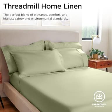 Threadmill Luxury 800 Thread Count King 100% Cotton Sheets - Sage Green Sateen Weave Bed-Sheets, Better Than Egyptian Cotton, 4 Pc Solid Soft Bed Set, Fits 16" Deep Pocket - Image 8
