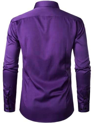 JEMITOP Men's Stretch Wrinkle Free Dress Shirts Formal Wedding Prom Long Sleeve Button Down Shirt Purple XL - Image 4