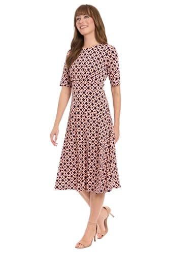 London Times Women's Dresses Inset Waist Midi Dress Career Office Occasion Guest of, Hexagon Geo - Navy/Persimmon, 10 - Image 2