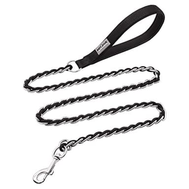 Chew Proof Metal Leash Chain for Medium Large Dogs, 4FT Strong Anti Chew, Comfortable Soft Padded Handle Black - Image 1