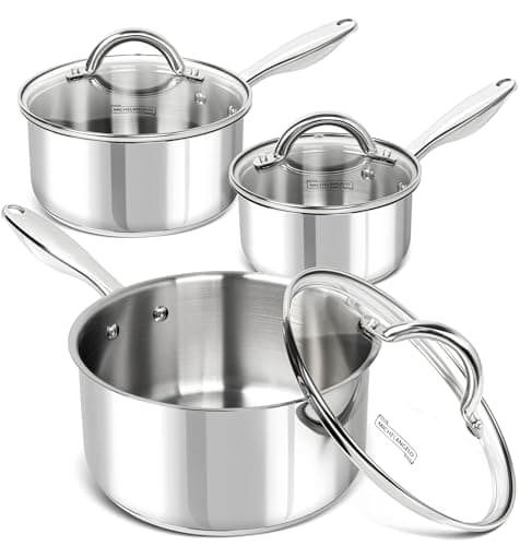 MICHELANGELO Saucepan Set 6pc, 18/10 Stainless Steel Sauce Pan with Lid, Tri-Ply Bottom Sauce Pot Set, Nonstick Saucepan, Induction Compatible, 1QT & 2QT &3QT - Image 1