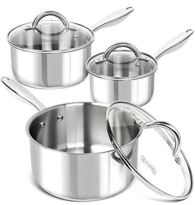 MICHELANGELO Saucepan Set 6pc, 18/10 Stainless Steel Sauce Pan with Lid, Tri-Ply Bottom Sauce Pot Set, Nonstick Saucepan, Induction Compatible, 1QT & 2QT &3QT - Image 1