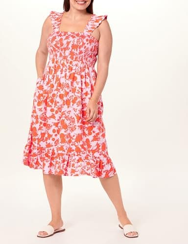 The Drop Women's Kimi Ruffled Shoulder Smocked Midi Dress, Pink/Orange Floral Print, L - Image 5