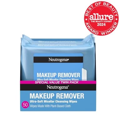 Neutrogena Makeup Remover Wipes Micellar Alcohol-Free Face Towelettes Remove Waterproof Mascara & Oil, Compostable 100% Plant-Based Cloth, Dermatologist & Ophthalmologist Tested, Twin Pack 2 x 25 ct - Image 2