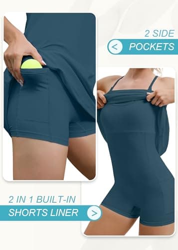 IUGA Tennis Dress for Women Athletic Golf Workout Dress with Built-in Shorts and Bra, Adjustable Straps & Pockets Sea Blue - Image 3