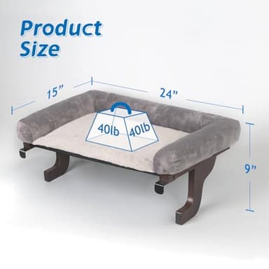 Zakkart Cat Perch for Window Sill with Bolster - Orthopedic Hammock Design with Premium Hardwood & Robust Metal Frame - Cat Window Seat for Large Cats and Kittens - Dark Stained Wood with Gray Bed - Image 5