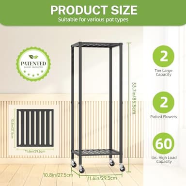 iDavosic.ly 2 Tier Plant Stand Indoor with Wheels, Metal Flower Holder Shelf Outdoor for Large Pots, Tall Corner Vertical Rolling Rack for Patio Porch Garden Balcony Living Room, Modern Black - Image 5