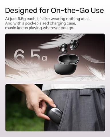 SHOKZ OpenDots ONE - Open-Ear Headphones - Wireless Bluetooth Earbuds with Microphone - Secure, Lightweight, Clip-On Fit - Premium Dolby Audio - Water Resistant - Fast Charging - Up to 40 hrs Playtime - Image 5