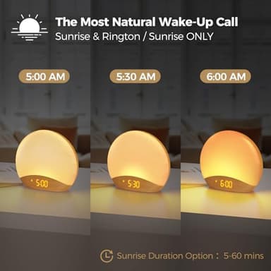 HOUSBAY Sunrise Alarm Clock Sound Machine, Wake Up Light- Soothing Sleep Sounds, Gentle Sunrise Alarm, Dimmable Night Light, Digital Clock & White Noise for Sleeping, Bedroom (Full Wooden Tone) - Image 3