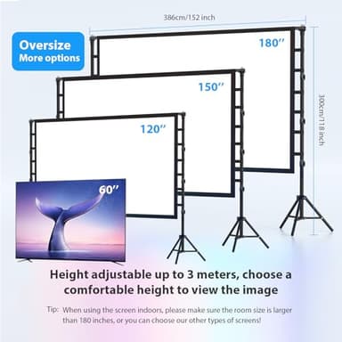 180 Inch Outdoor Projector Screen with Stand: VOOPVOR Portable Projection Screen and Stand, Indoor Rear Front Movie Screen 16:9 4K HD, with Carry Bag, Height Adjustable for Home Theater RVs Camping - Image 4