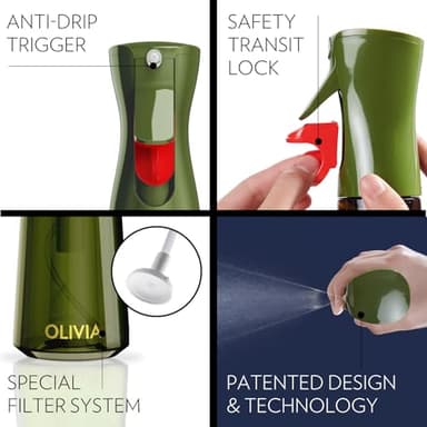 FLAIROSOL OLIVIA Oil Sprayer for Cooking, 200ml Glass Olive Oil Sprayer, Continuous Cooking Spray with Portion Control, Oil Dispenser for Kitchen, Air Fryer, Salad, BBQ (Green Bottle, Gold Print) - Image 2