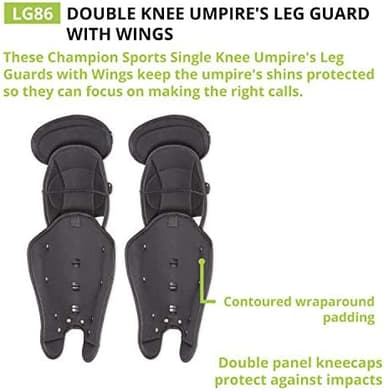 Champion Sports Umpire Leg Guards: Double Knee Umpire’s Shin Guard with Wings for Baseball & Softball - 16.5" Umpiring Shin Pads for Adults - Black - Image 3