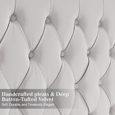 Jocisland King Size Bed Frame with 61.4" Tall Headboard, Velvet Upholstered Wingback Platform Design, Handcrafted Pleats& Deep Button Tufted, Solid Wood Legs, No Box Spring Needed, Cream - Image 6