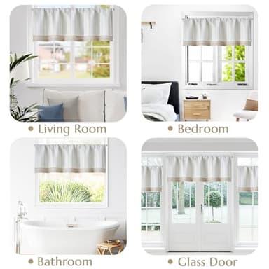 jinchan Striped Blackout Valance Curtain for Kitchen Linen Look Valance for Windows 18 Inch Modern Framhouse for Living Room Bedroom Bathroom Room Darkening Rod Pocket 1 Panel Yellow on White - Image 9