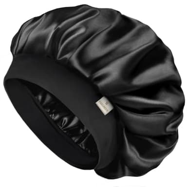 YANIBEST Silk Bonnet for Men Women Hair Bonnet for Sleeping Double Layer Satin Bonnets for Black Women Curly Hair Sleep Cap,Black - Image 1