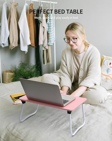 Ruxury Foldable Lap Desk Laptop Stand Bed Desk Table Tray, Breakfast Serving Tray, Portable & Lightweight Mini Table, Lap Tablet Desk for Sofa Couch Floor - Pink - Image 2