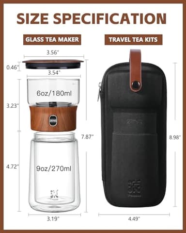 ZENS Modern Glass Infuser Teapot, One Touch Tea Maker for Loose Leaf Tea with Insulated Mug and Portable Case. Enchanted Pot Alternatives for Tea Lover Gifts - Image 5