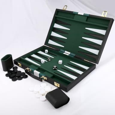 Backgammon Set - Classic Board Game with Premium Leather Case - Portable Travel Strategy Backgammon Game Set for Adults, Kids (11inch, Black) - Image 2