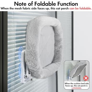 AMOSIJOY Cordless Cat Window Perch, Cat Hammock for Wall with 4 Strong Suction Cups, Solid Metal Frame and Two Replaceable Covers, Foldable Cat Beds for Indoor Cats (Large-Cushion Bed-Gray) - Image 7