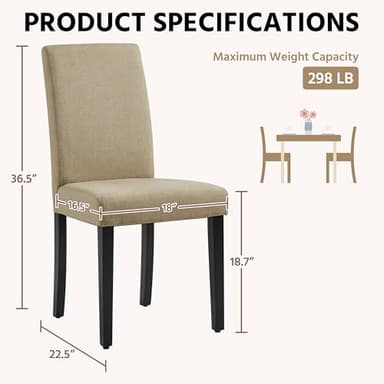 Yaheetech Dining Chairs Set of 4 Fabric Parson Upholstered Kitchen Chairs with Padded Seat and Solid Wood Legs for Dining Room/Restaurant, Armless Design, Khaki - Image 3