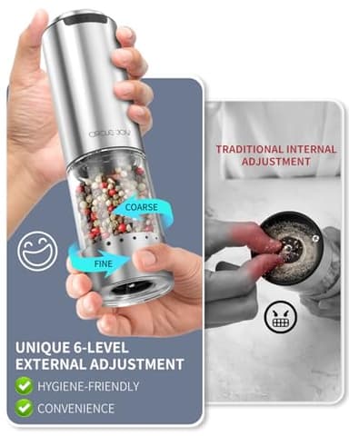 CIRCLE JOY Rechargeable Electric Salt and Pepper Grinder Set with Base, Stainless Steel Pepper Mills with 95ml Container, White LED Light and External Adjustable Coarseness, Silver - Image 2