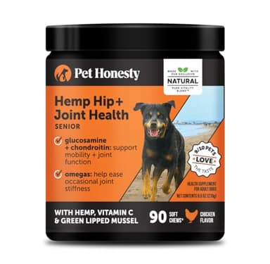 Senior Hemp Hip & Joint Supplement for Dogs - Dog Joint Supplement with Hemp Oil & Powder, Glucosamine, Collagen, MSM & Green Lipped Mussel - Mobility for Senior Dogs (Chicken 90) - Image 1