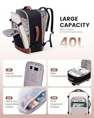 LOVEVOOK Large Travel Backpack for Women, TSA Carry on Backpack for Airplanes, 40L Personal Item Travel Bag for Women fits 17" Laptop,Waterproof Carry on Bag Airplane Approved with 3 Packing Cubes - Image 3