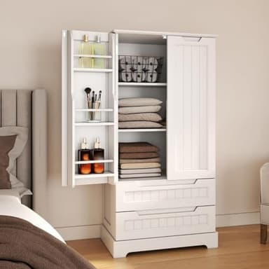 Gizoon Kitchen Pantry Storage Cabinet with Drawers Freestanding Bathroom Storage Cabinets with Doors and Shelves, 47" Small Food Pantry Cabinet for Dining Room Craft Room, White - Image 8