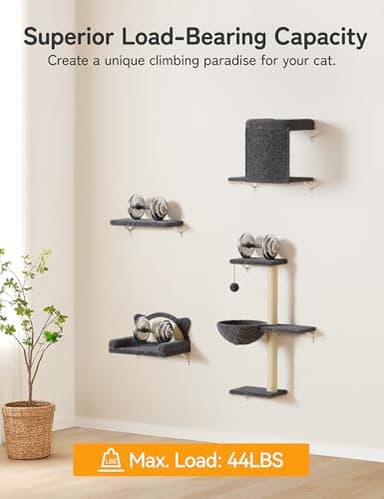 PLEKER Cat Wall Shelves 5-in-1 Modern Climbing Wall Furniture Set for Cats with Scratching Posts, Cat Bed & Sofa, Space-Saving Perch for 16" Drywall, Gray - Image 6