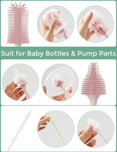 Momcozy Bottle Brush Kit, Innovative Push-Press Design for Better Cleaning - Baby Bottle Cleaner Brush for Baby Bottle, Breast Pumps, Nipples, and More - Can Generate Foam for Better Cleaning, Pink - Image 3