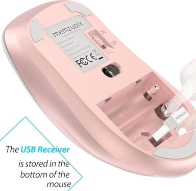 memzuoix 2.4G Wireless Mouse, 1400 DPI Computer Mice with USB Receiver, Portable Wireless USB Mouse Battery Powered Cordless Mice for Laptop, PC, Desktop, 5 Buttons (White Pink - Image 7