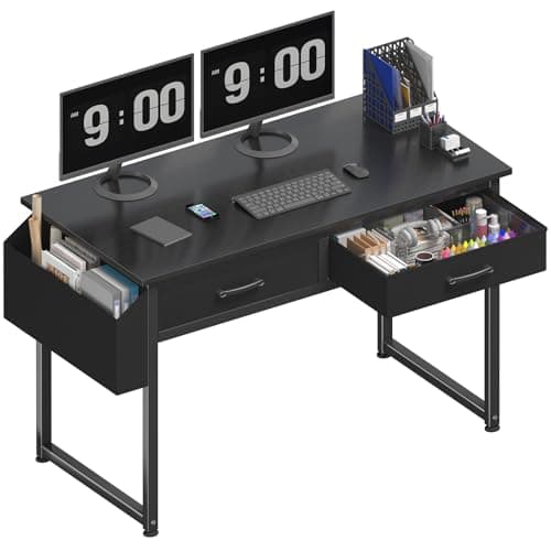 DLisiting Computer Desk with Fabric Drawers for Home Office Bedroom, 40 Inch Small Gaming Desk with 2 Drawers, Study Writing Table PC Desks, Black - Image 1
