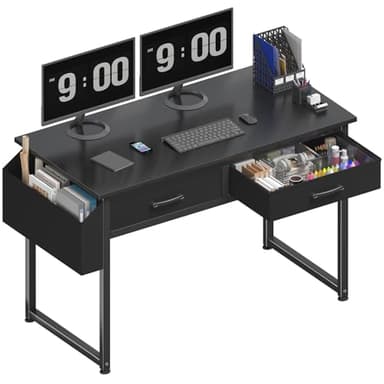 DLisiting Computer Desk with Fabric Drawers for Home Office Bedroom, 40 Inch Small Gaming Desk with 2 Drawers, Study Writing Table PC Desks, Black - Image 1