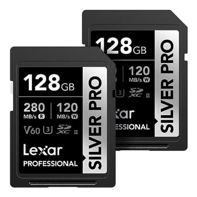 Lexar 128GB (2-PK) Professional SILVER PRO SD Card, UHS-II, C10, U3, V60, Full HD, 4K, Up To 280MB/s Read SDXC Memory Card, for Professional Photographer, Videographer, Enthusiast (LSDSIPR128G-B2NNU) - Image 1