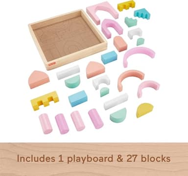 Fisher-Price Wood Toddler Toy Castle Block Set, 28 Wooden Pieces for Stacking Developmental Play Preschool Kids Ages 2+ Years - Image 5