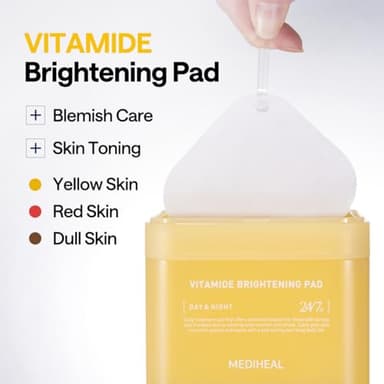 MEDIHEAL Vitamide Brightening Pad - Vegan Face Hypoallergenic Pads with Niacinamide, Sea Buckthorn - Radiance Boosting Pads for Clear, Illuminating Skin 100 - Image 3