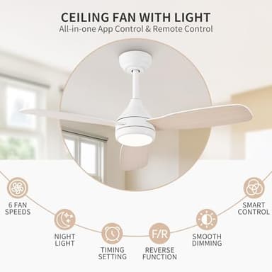 SAMPHON Ceiling Fans with Light and Remote Control, 42'' White Modern Ceiling Fan with Light, Dual-Sided Blades Ceiling Fan with Reversible Motor, 6 Speed for Living Room, Bedroom, Kitchen - Image 6