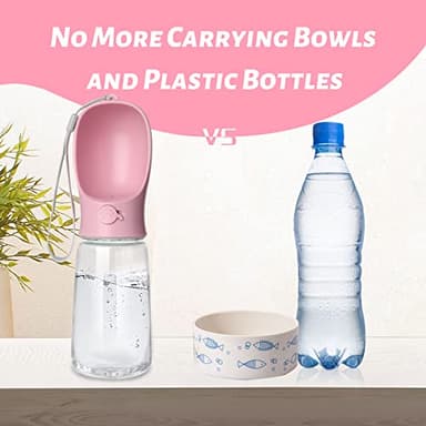 Kalimdor Dog Water Bottle, Leak Proof Portable Puppy Bowl Water Dispenser with Drinking Feeder for Pets Outdoor Walking, Hiking, Travel, Food Grade Plastic (19oz Pink) - Image 2