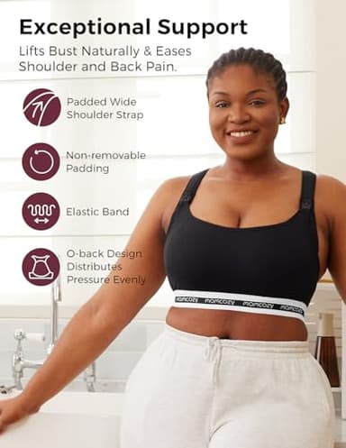 Momcozy Nursing Bras for Breastfeeding, FB011 Low-Impact Nursing Sports Bra Support Maternity Pregnancy Padded Wireless Bralette Black - Image 2