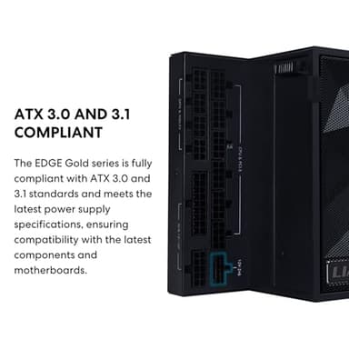 Lian Li EDGE1000W Fully Modular Low-Noise ATX Power Supply - ATX 3.1 & PCIE 5.1 Compliant - Cybenetics Gold Efficiency - 12V-2x6 Cable - L-Shape Design - with USB/Fan Hub - Black (EG1000G.WB) - Image 4