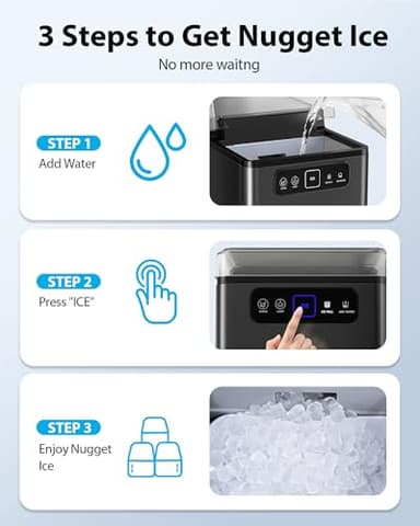 Aeitto Nugget Ice Maker 40Lbs/24H, Countertop Soft Chewable Ice Pebble Ice Machine, One-Click Operation, Auto Self-Cleaning Ice Makers with Scoop&Basket for Home, Office, Kitchen, Party (Black) - Image 4