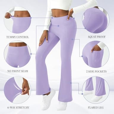 COPYLEAF Womens Yoga Pants with Pockets High Waisted Flare Leggings Bell Bottom Yoga Dress Pants Seamless Bootcut Pants(Purple XXL) - Image 5