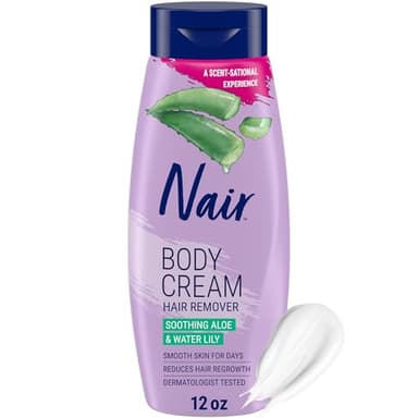 Nair Body Cream Hair Remover, Soothing Aloe and Water Lily, Dermatologist Tested Body Hair Removal Cream, with Evolved Ingredients, 12 Oz - Image 1