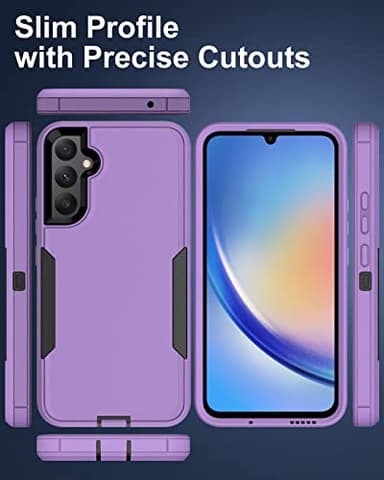 Dahkoiz for Samsung Galaxy A34 Case, with Tempered Glass Screen Protector, Dust-Proof Port Cover, Support Magnetic Car Mount, Full Body Protection Rubber Phone Case for Galaxy A34 5G, Black/Purple - Image 2